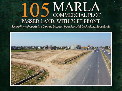 Commercial Plot, 105 Marla with 72 ft front, Passed Land, Main Sambrial-Daska Road, Bhopalwala